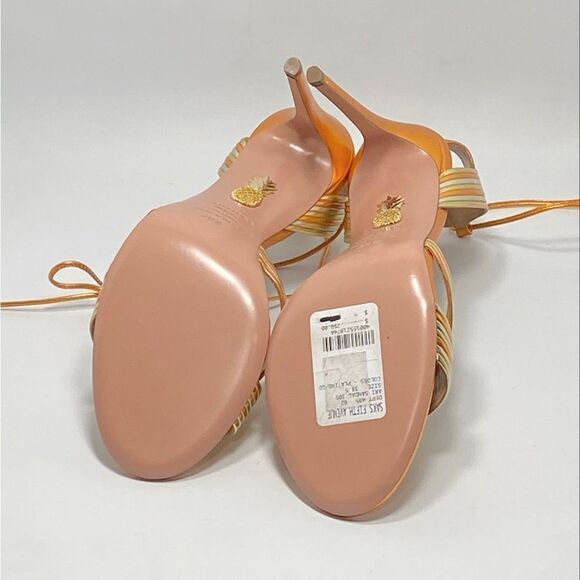 Aquazzura Ari Metallic Leather Ankle-Tie Sandals size 38.5 - Picture 12 of 13